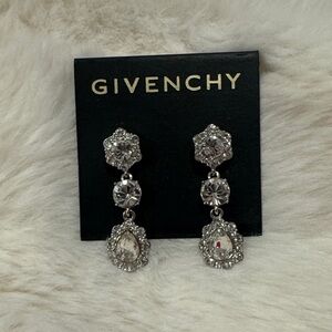 Givenchy Silver-Tone Crystal Three-Drop Earrings
